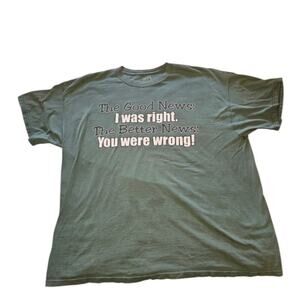 Used, Medium (?) Men's Green Graphic T-Shirt, Some Fringes Aroumd The Collar